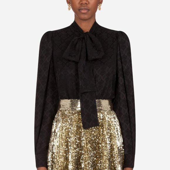 ❌SOLD❌Dolce & Gabbana DG logo shirt in jacquard with bow - Picture 1 of 10